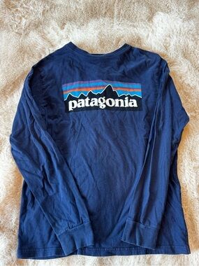 Patagonia Navy Long Sleeve Logo Shirt with Multicolor Mountain